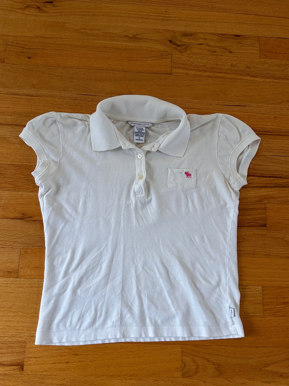 Abercrombie & Fitch White Polo with Pink Embroidered Moose